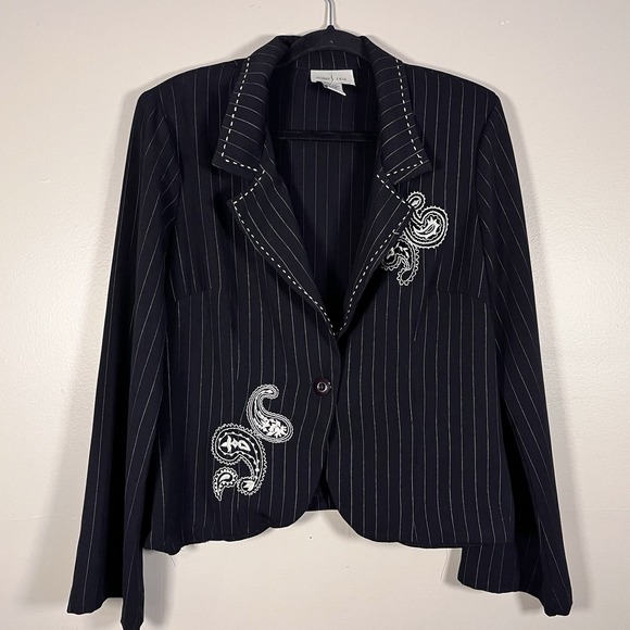 Vintage Women's 90s Blazer Monica Rachel Paisley Pinstripe Work Office Size 14 - Picture 1 of 8